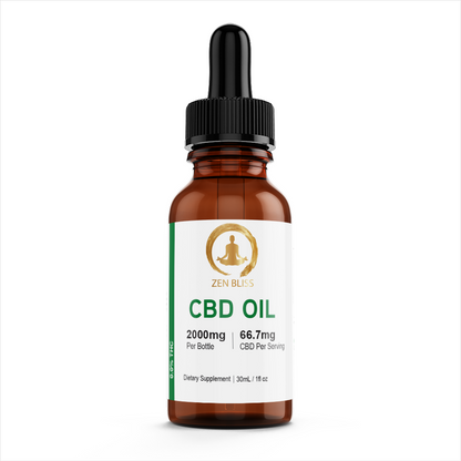 Zen Bliss THC-Free CBD Oil Isolate, 2000 mg, unflavoured, 30 ml dropper bottle