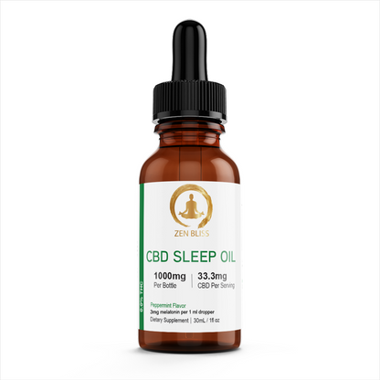 Zen Bliss THC-Free CBD Oil With Melatonin, 1000 mg, peppermint, 30 ml dropper bottle