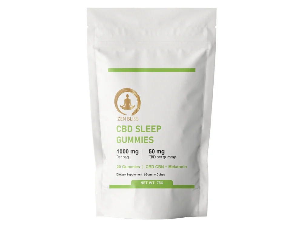 Zen Bliss CBD Sleep Gummies with melatonin, pouch of 20 gummies with 50 mg CBD each