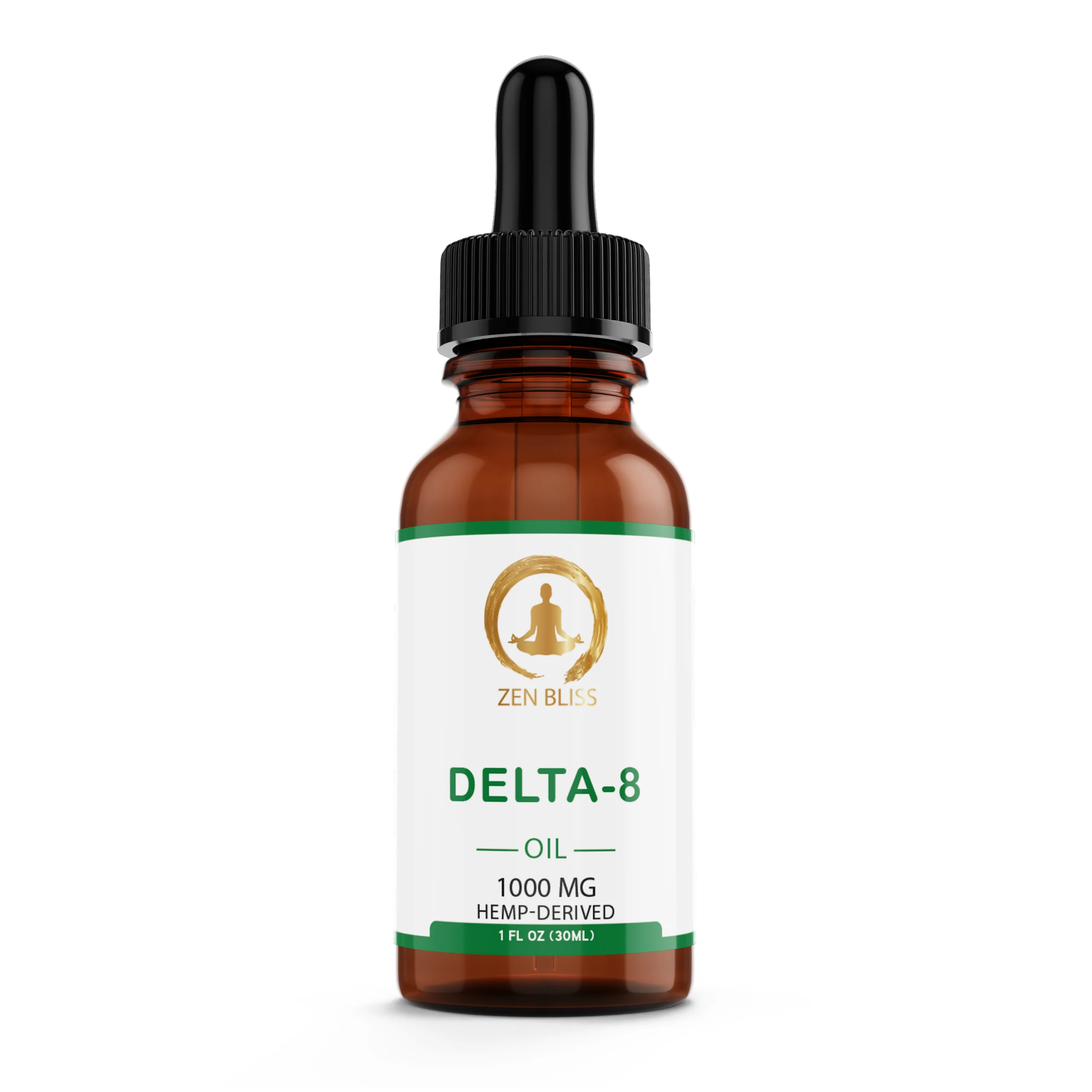 Zen Bliss Delta-8 THC oil, 1000 mg, 30 ml amber dropper bottle